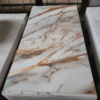Højglans gyldent 2,5 mm marmorplastplade Pvc-vægpanel Pvc-marmorpanel Fleksible kunstige UV-marmorplader