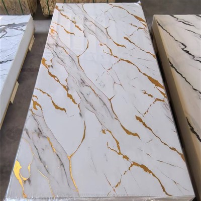 Højglans gyldent Pvc-marmorpanel Fleksible kunstige UV-marmorplader Formaldehyd-fri
